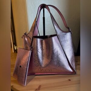 Stella McCartney Logo Metallic Pink Tote with Clutch